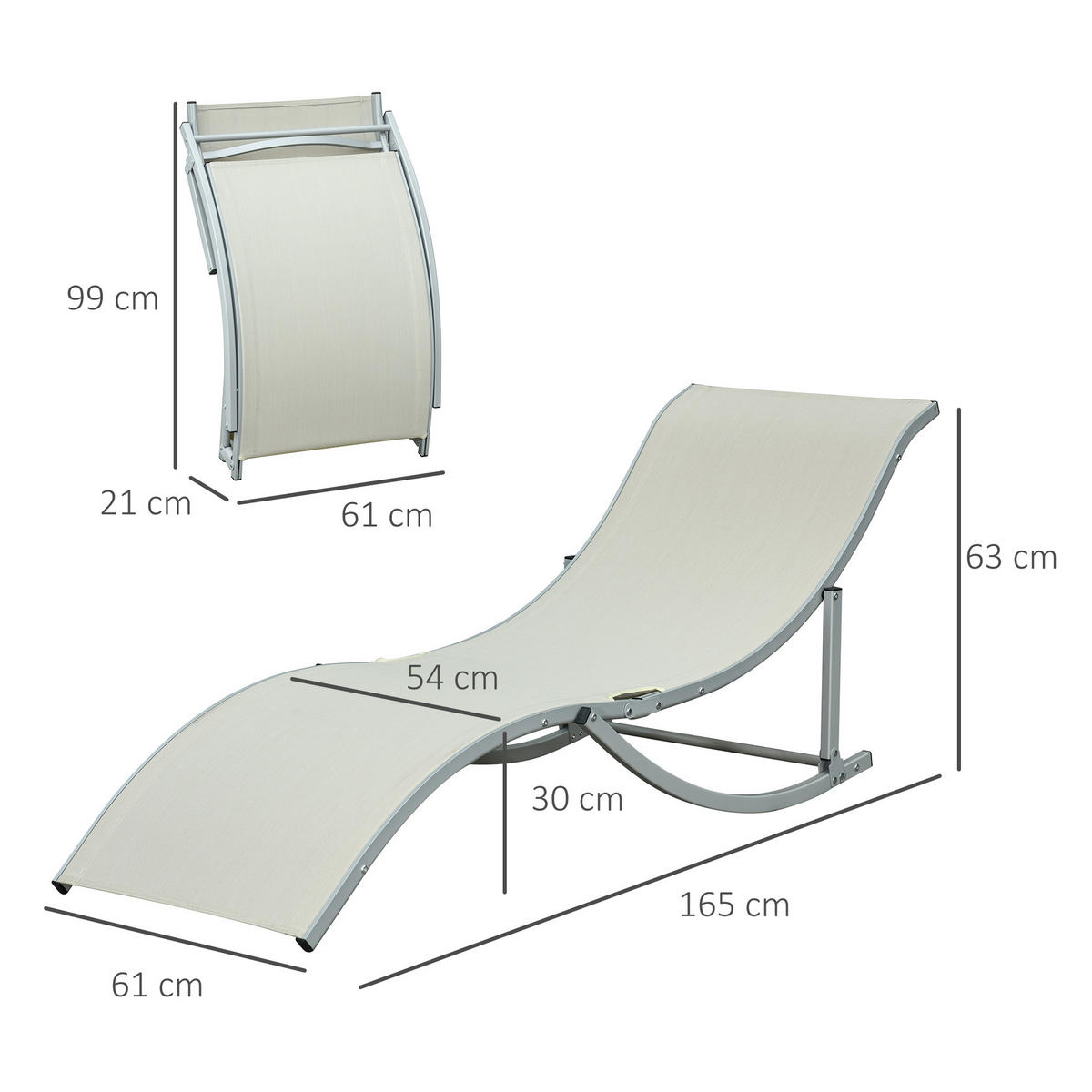 SONNENLIEGE Set mit 2 klappbaren Gartenliegen 61 x 165 x 63 cm - Silberfarben, Metall (165/63/61cm) - Vallsero