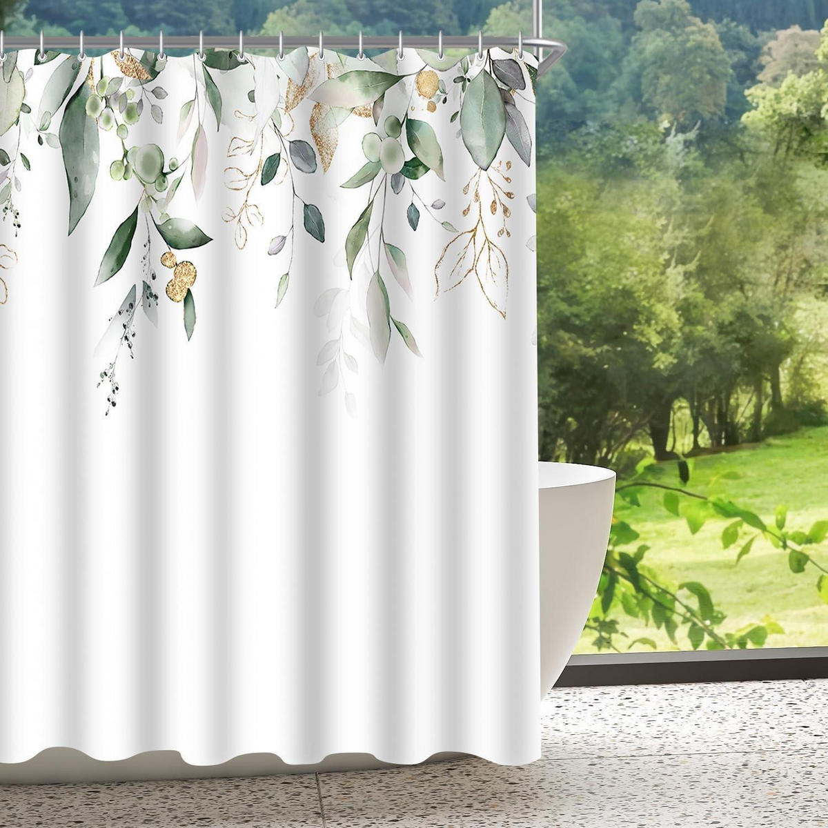 DUSCHVORHANG Goldene Blätter 200 x 200 cm - Multicolor, Textil (200/200cm)