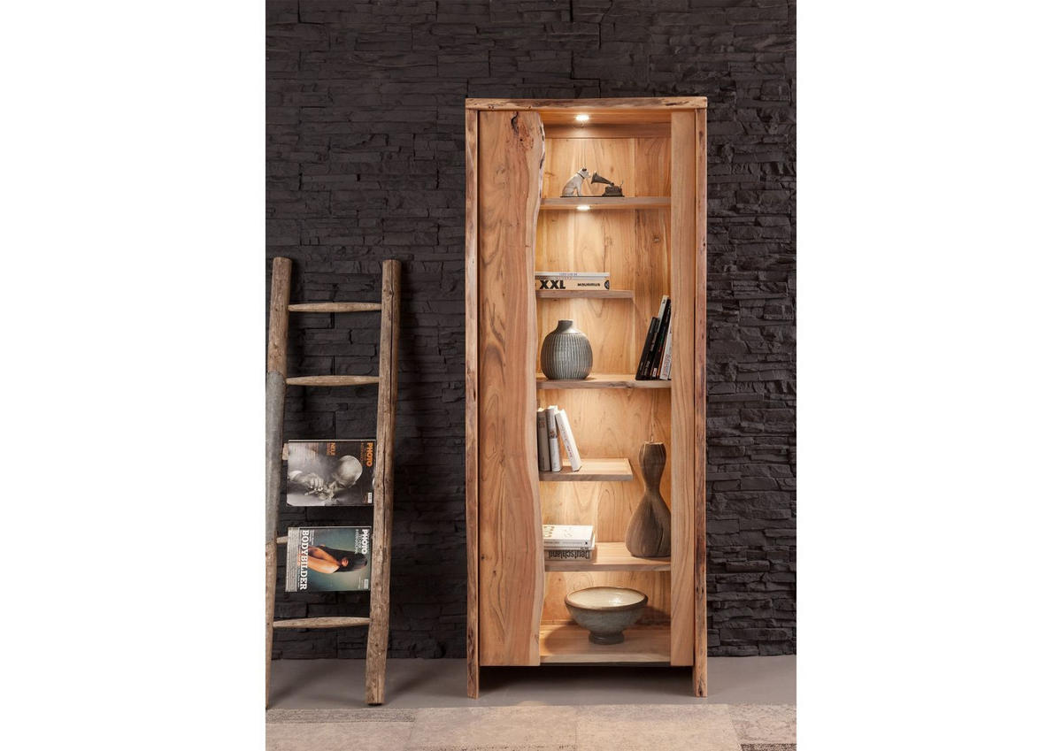 VITRINE Akazie 81x45x204 natur lackiert PURE ACACIA #107 - Braun, Holz (81/204/45cm) - Massivmoebel24