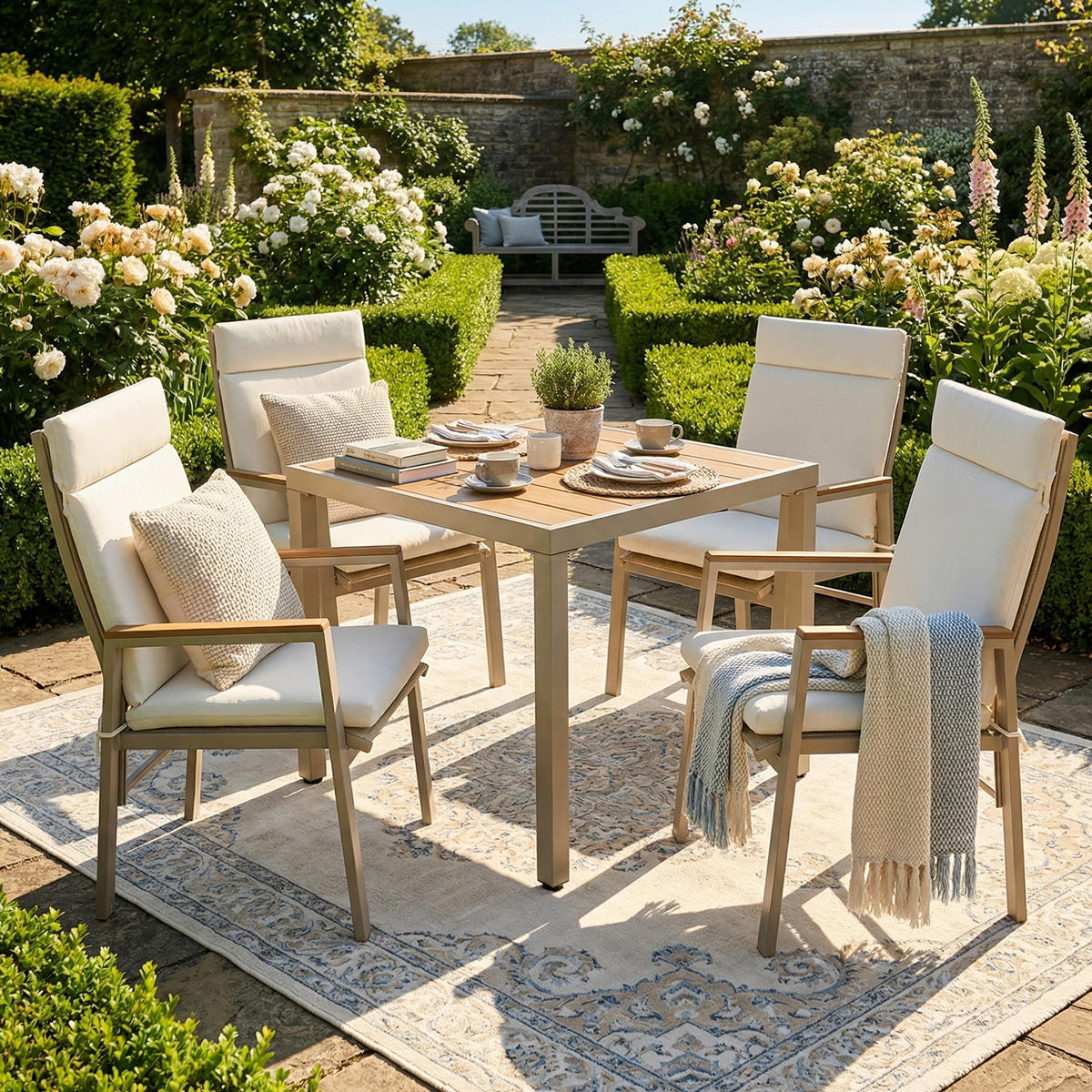 GARTEN Essgruppe 4-Sitzer 84×84×74.5 cm mit WPC Tisch, beige - Beige, Textil