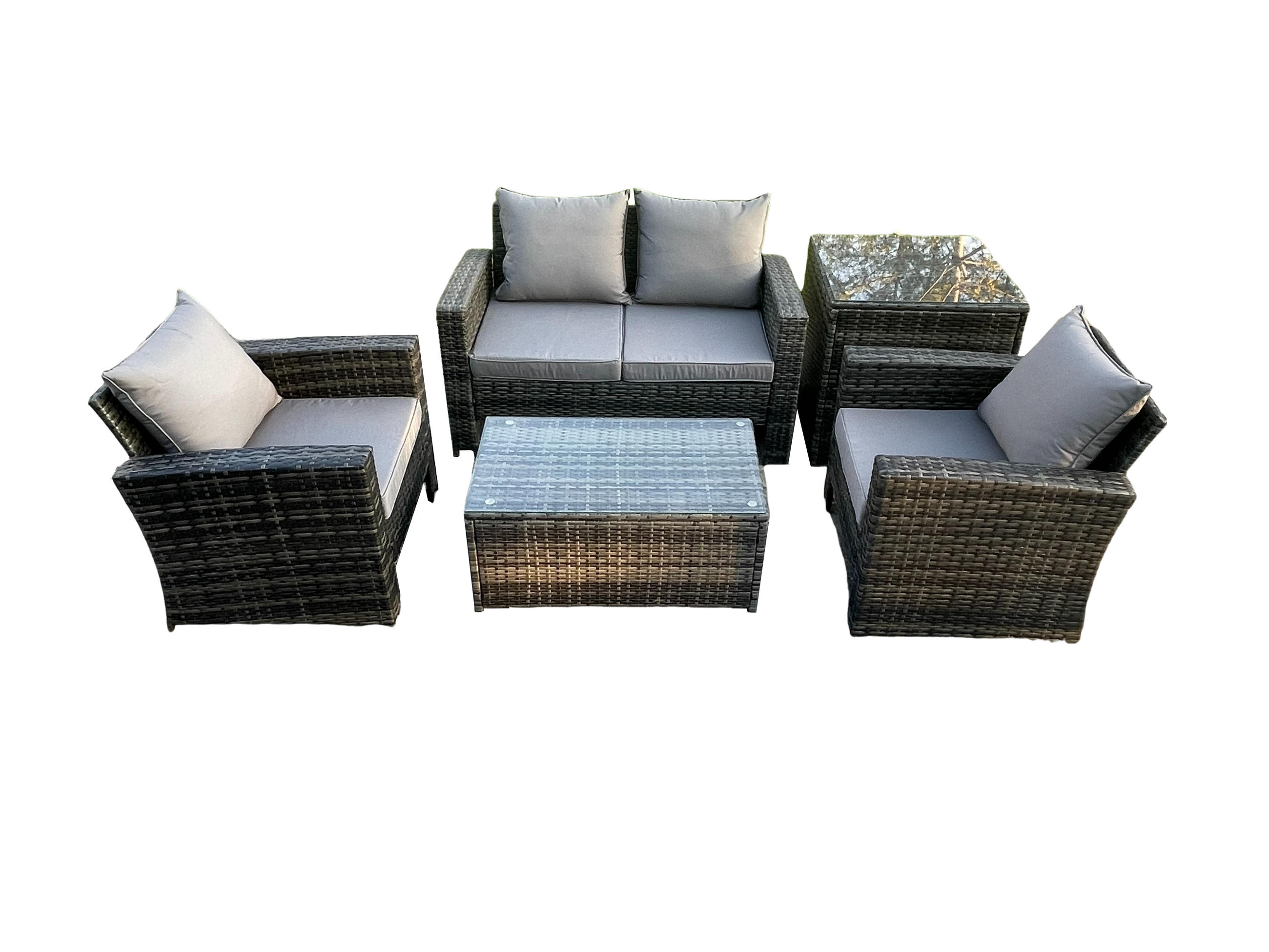 GARTENGARNITUR Polyrattan Dunkelgrau 9-Sitzer - Dunkelgrau, Metall - Fimous