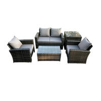 GARTENGARNITUR Polyrattan Dunkelgrau 9-Sitzer - Dunkelgrau, Metall - Fimous