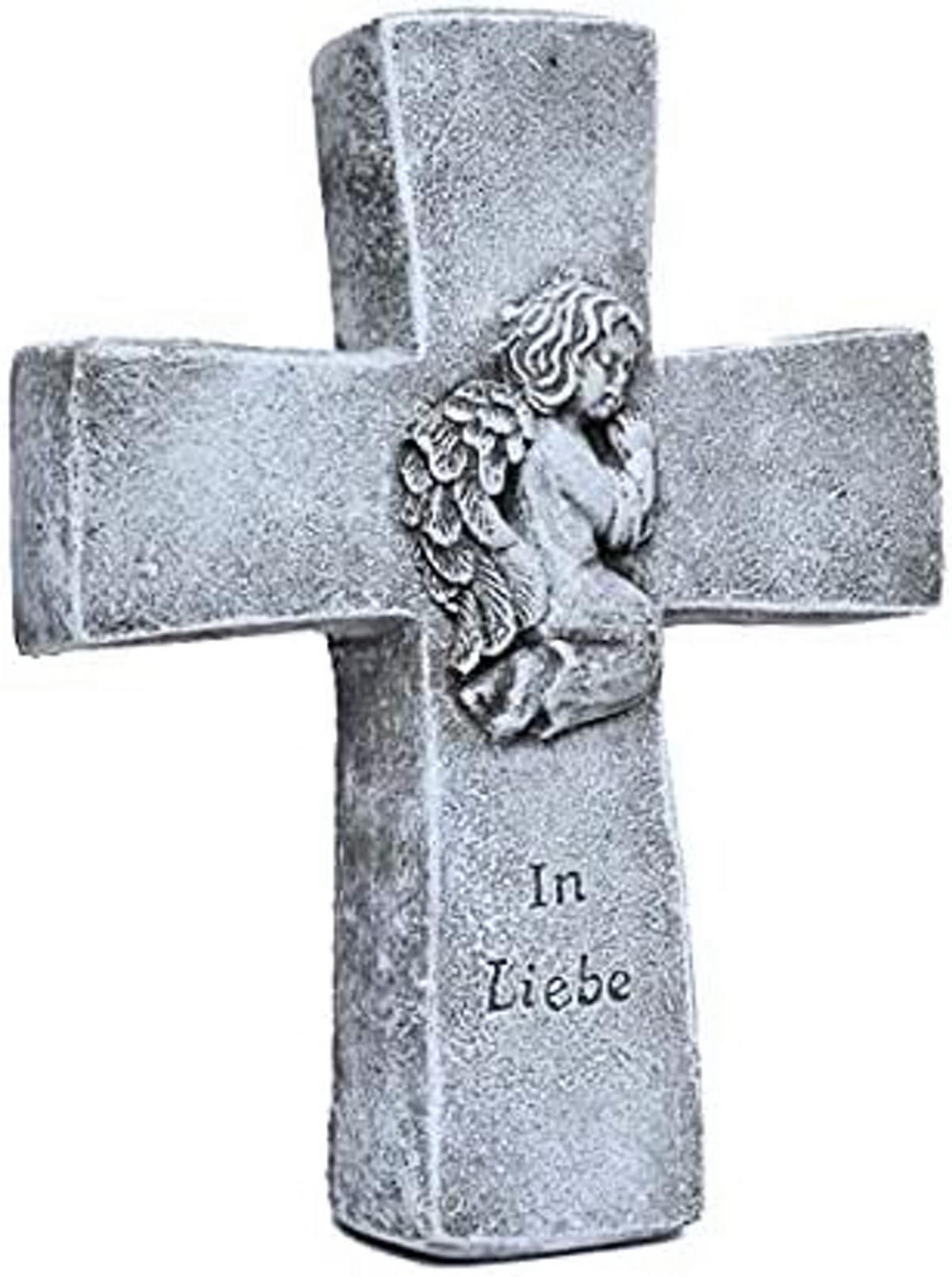 STEINFIGUR Grabkreuz In Liebe frostfest Steinguss - Grau, Stein (12/4/14cm) - stoneandstyle