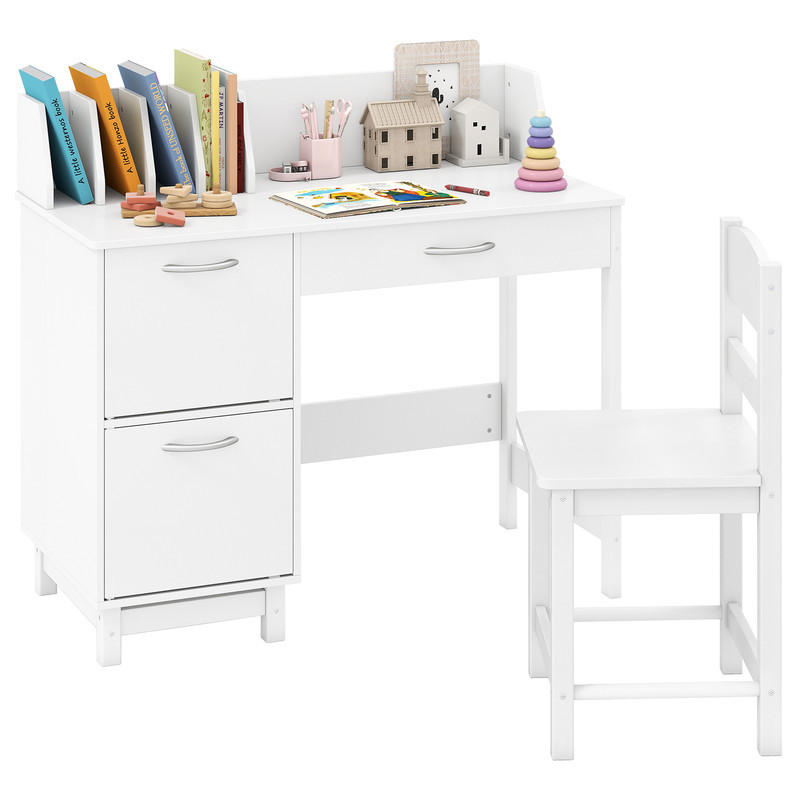 KINDERSCHREIBTISCH-SET mit Stauraum weiß(2-tlg) - Weiß, Holzwerkstoff (90/81/45cm) - COSTWAY