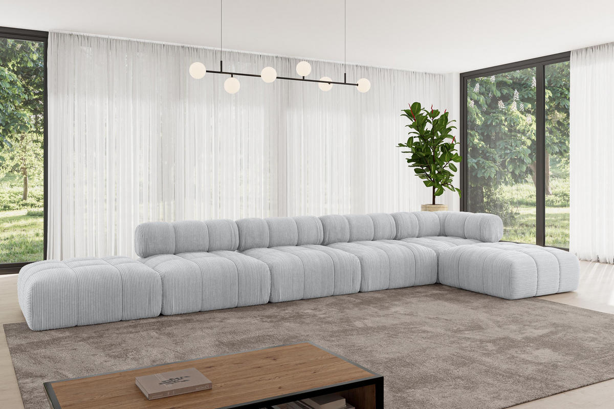 ECKSOFA modulares Sofa Kerru-L3 - 475x190x70 cm Grau Cord - Grau, Holzwerkstoff/Textil (475/190cm) - ALTDECOR