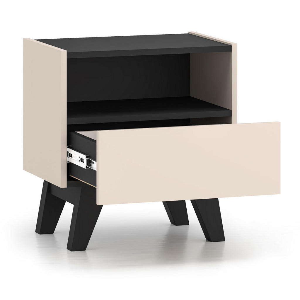 Thumbnail - Feldmann-Wohnen Nachtkonsole, Creme, Schwarz, Holz, 2 Schubladen, 50x53x34 cm, Schlafzimmer, Nachttische