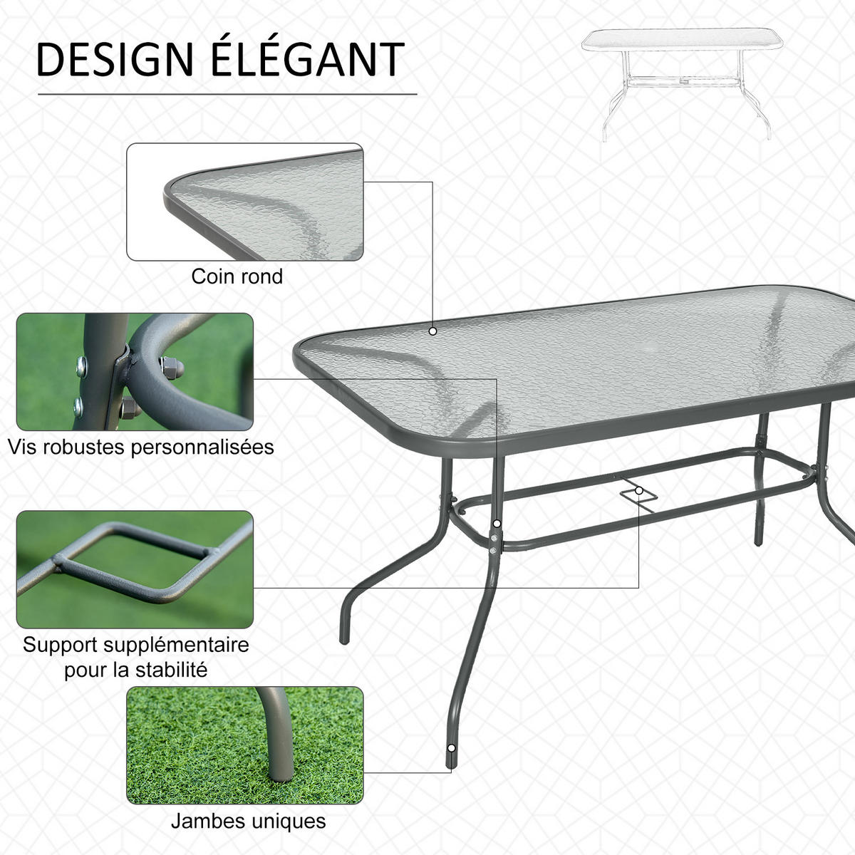 GARTENTISCH DE-14073 rechteckig 140x80 cm, mit Schirmhalterung Grau - Grau, Metall (140/80/70cm) - ComfortXL