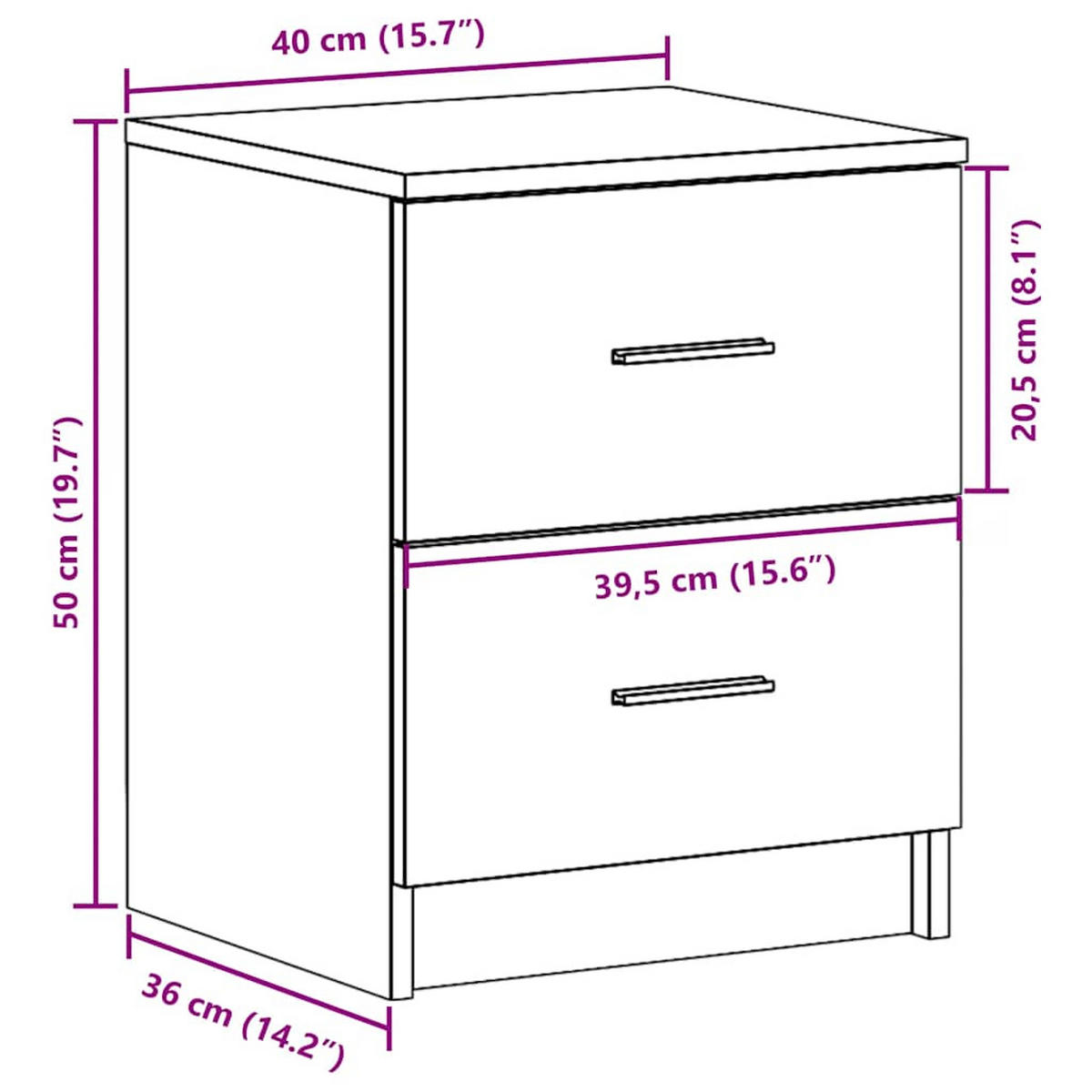 NACHTTISCH Mit 2 Schubladen Sonoma-Eiche 40/36/50 Cm - Braun, Holzwerkstoff (36/50/40cm) - vidaXL