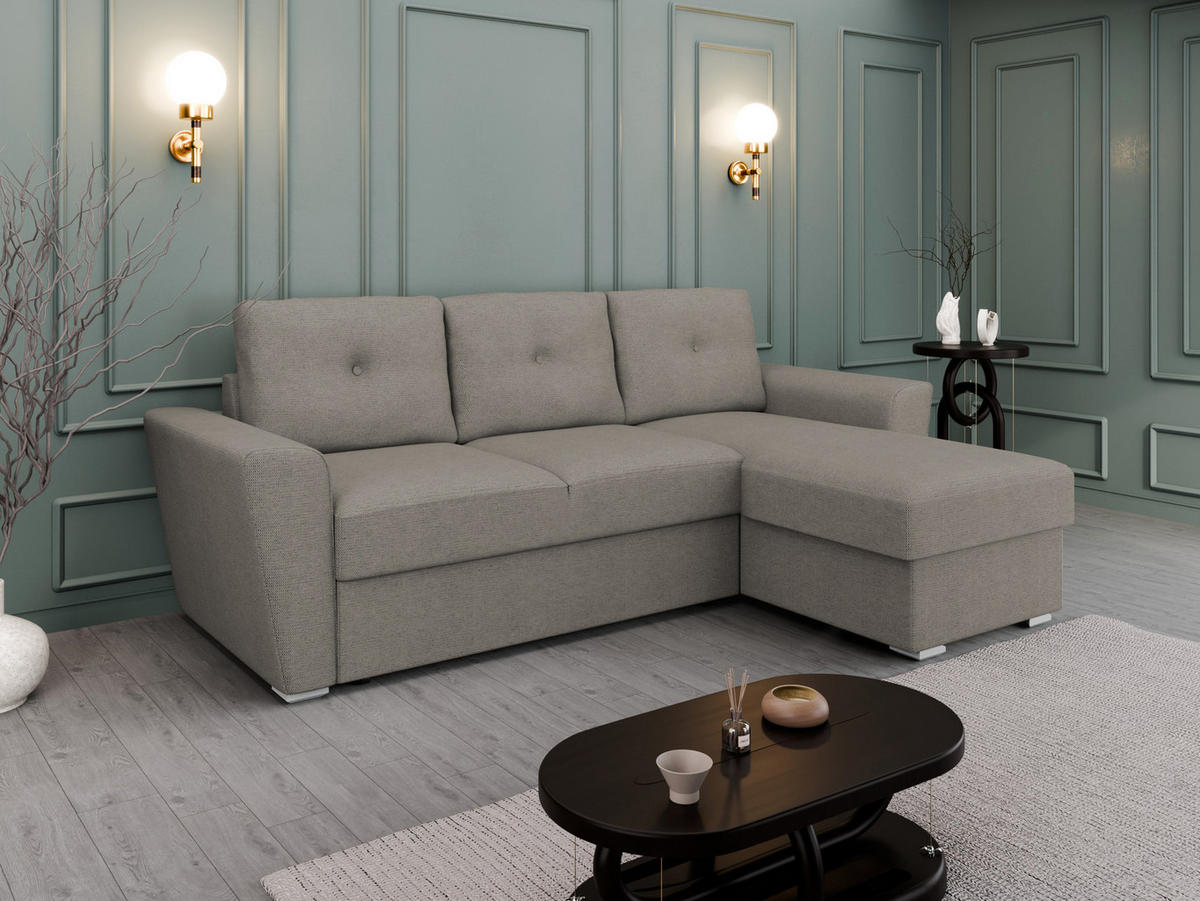 ECKSOFA Bellano Ecksofa L-Form- links oder rechts montierbar, grau - Grau, Holz (243/156cm) - Panda Möbel