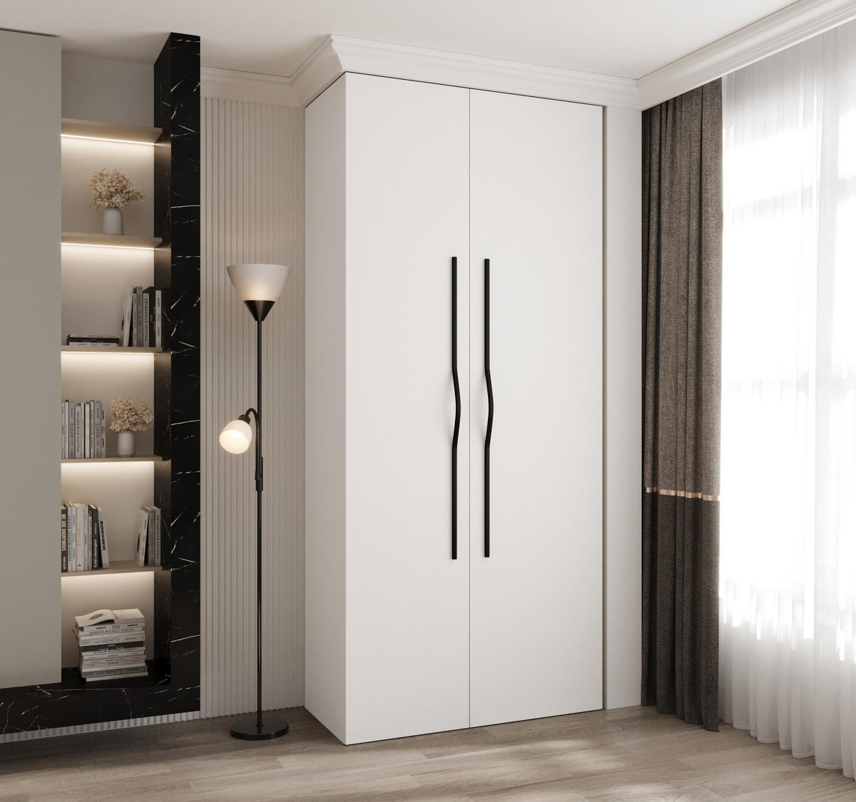 DREHTÜRENSCHRANK 245,5/110/50 2-türig - Schwarz/Weiß, Holz/Metall (110/245.5/50cm) - Abiks Möbel