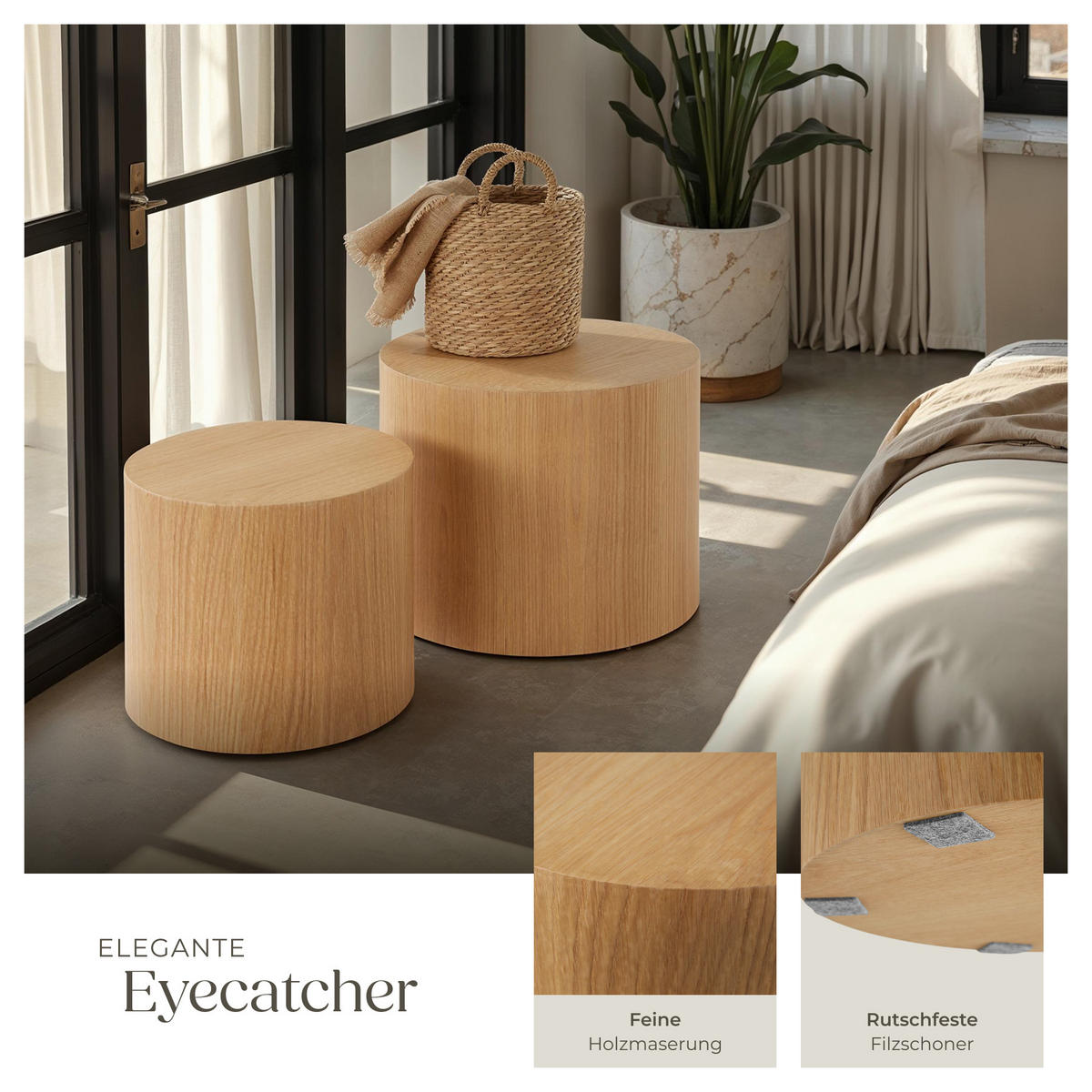 COUCHTISCHE 2er Set Danny,rutschfeste Bodenschoner,Eiche hell - Eichefarben, Holz (48/48/38cm) - tectake