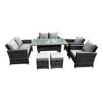 GARTENMÖBELGARNITUR mit Esstisch Polyrattan Dunkelgrau 8-Sitzer - Dunkelgrau/Grau, Glas/Kunststoff - Fimous