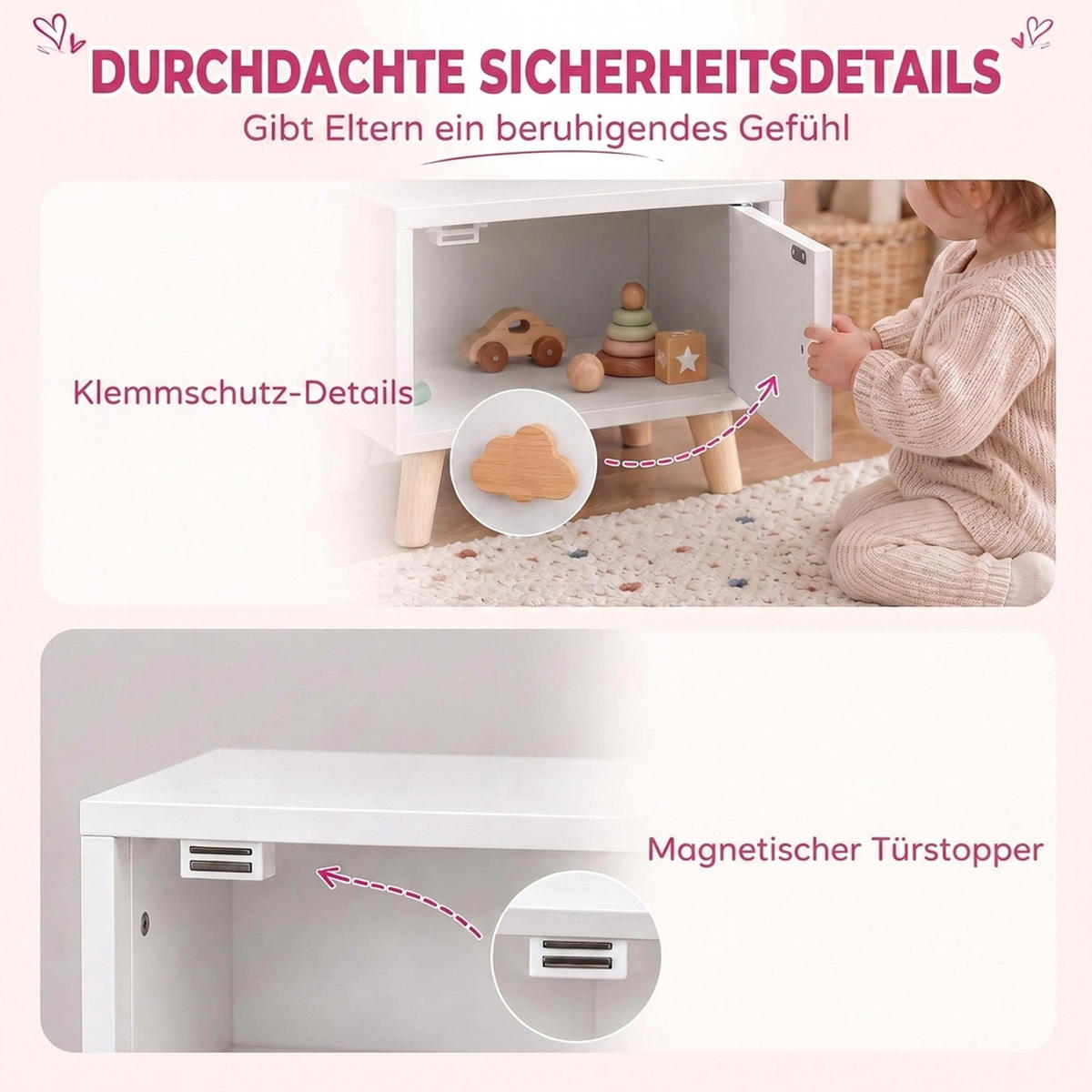 KINDER Nachttisch Spanplatte Kiefernholz Weiß - Weiß/Kieferfarben, Holz/Holzwerkstoff (31/25/34cm) - AIYAPLAY