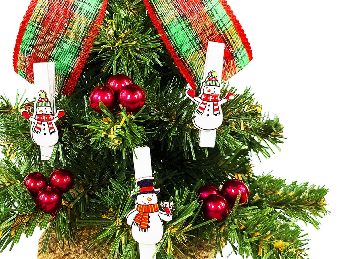 LAALU WEIHNACHTSBAUM geschmückt künstlich mit 26 Ornamenten TINY 7 im Topf 25 cm - Rot/Weiß, Kunststoff (25cm) - LAALU