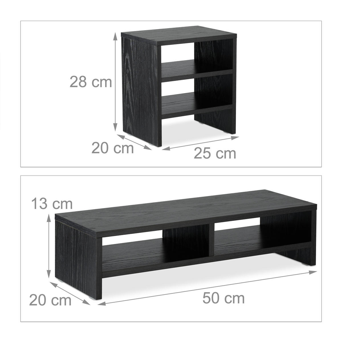 MONITORSTÄNDER Schwarz 2-tlg.-Set mit Organizer - Schwarz, Holzwerkstoff (20/75.5/28cm) - Relaxdays