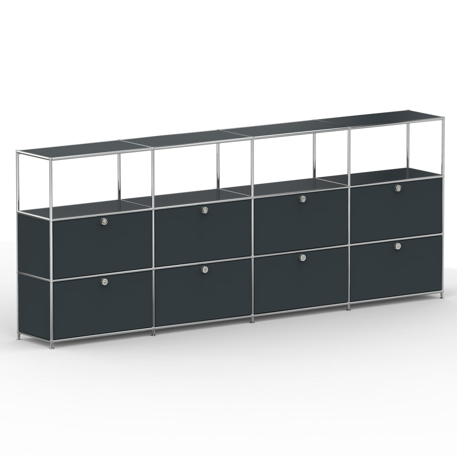HOCHSCHRANK, 4 offene Fächer, 8 Klappen, Breite 302 cm, Anthrazit - Chromfarben/Silberfarben, Metall (40/118/302.2cm) - Versee