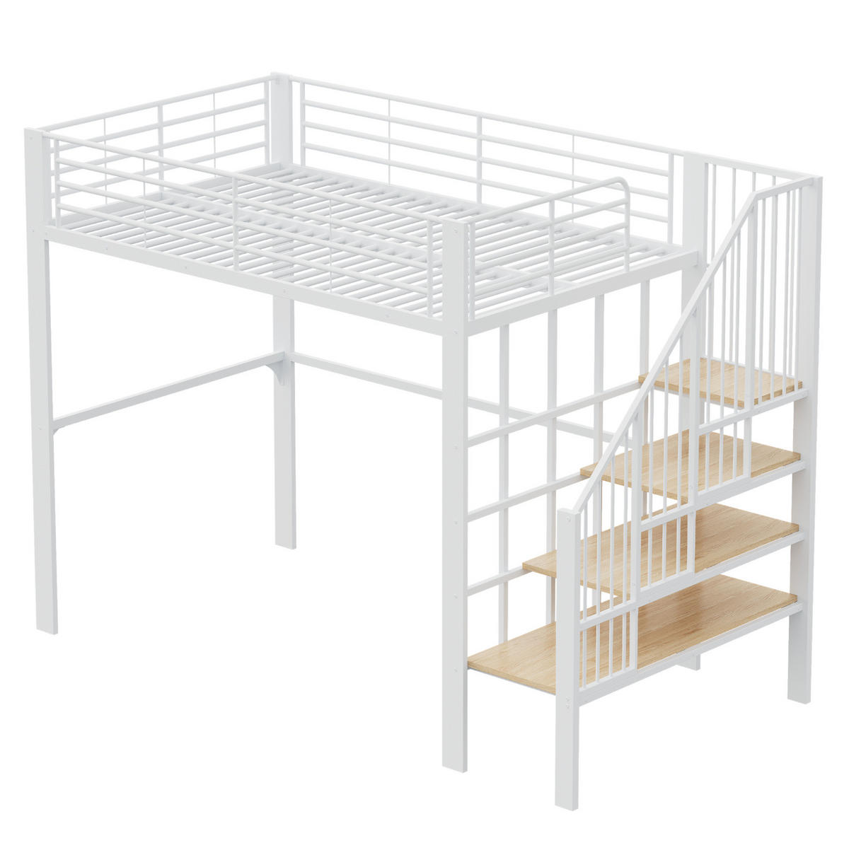 HOCHBETT 140/200 cm Weiß aus Metall und Holz mit Treppe - Weiß, Metall (140/200cm) - OKMYHOME