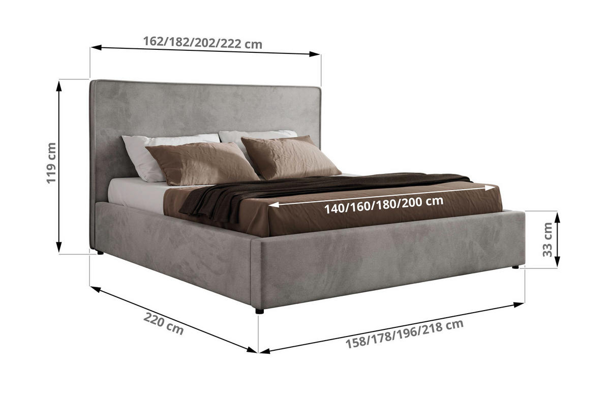 POLSTERBETT CORIVO CLASSIC 200/200 - Hellgrau Velvet - Pocket-Matratze - Hellgrau, Textil (200/200cm) - MKS