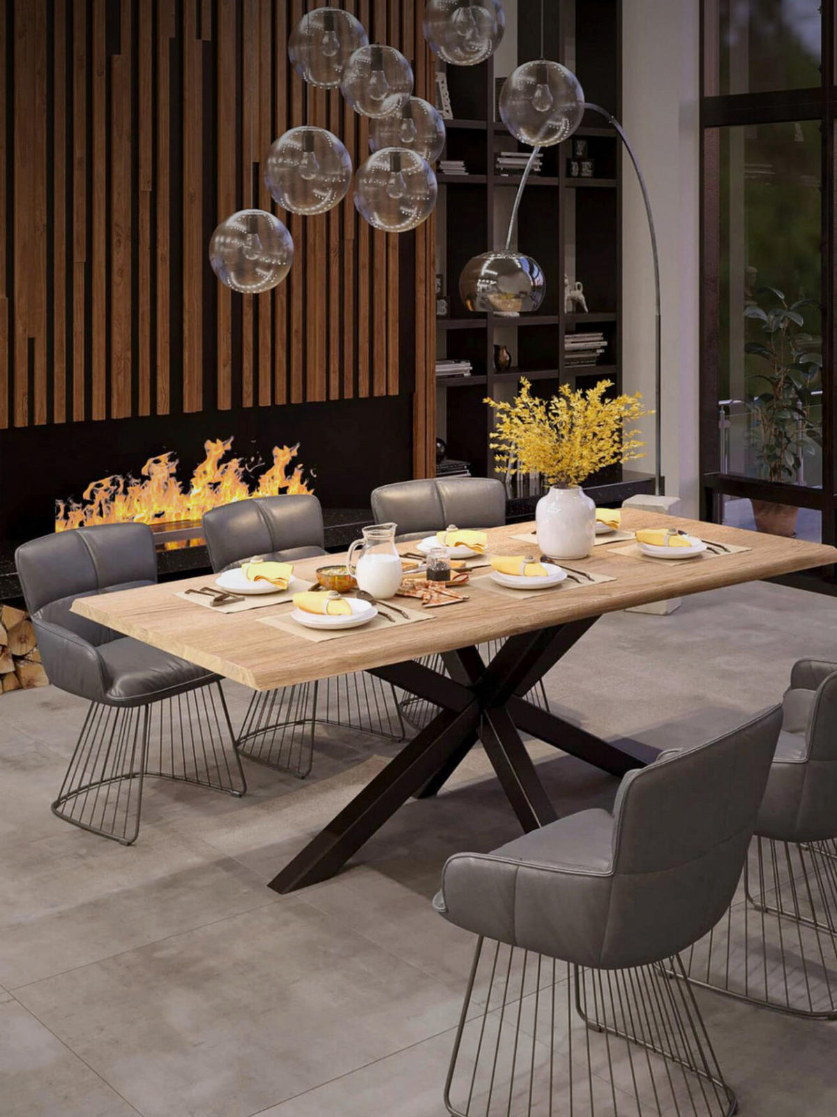 TISCHGESTELL Hora Spider Mittelfuß - Schwarz, Metall (75/72/150cm) - holz4home®