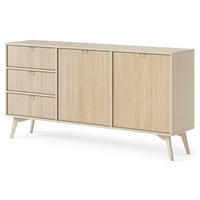 KOMMODE : Sandbeige/Skandi-Fischgrätmuster, Sandbeige Holzbeine, 158 x 80 x 38cm - Beige, Holzwerkstoff (158/80/38cm) - 3XE LIVING