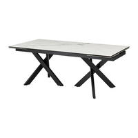 ESSTISCH ausziehbar - 8 bis 12 Personen - Sicherheitsglas & Keramik - Marmor-Optik Weiß & Schwarz - MARISO - Schwarz/Weiß, Glas (100/280/76cm) - Vente-Unique