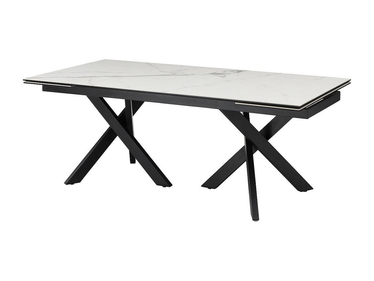 ESSTISCH ausziehbar - 8 bis 12 Personen - Sicherheitsglas & Keramik - Marmor-Optik Weiß & Schwarz - MARISO - Schwarz/Weiß, Glas (100/280/76cm) - Vente-Unique