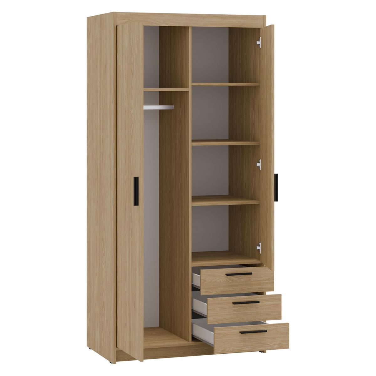 KLEIDERSCHRANK Storicos Geölte Eiche 89,7/190,5/53 cm - 2T3S Modern mit Schubladen - Eichefarben, Holzwerkstoff/Kunststoff (89.8/190.5/53cm) - AX Living