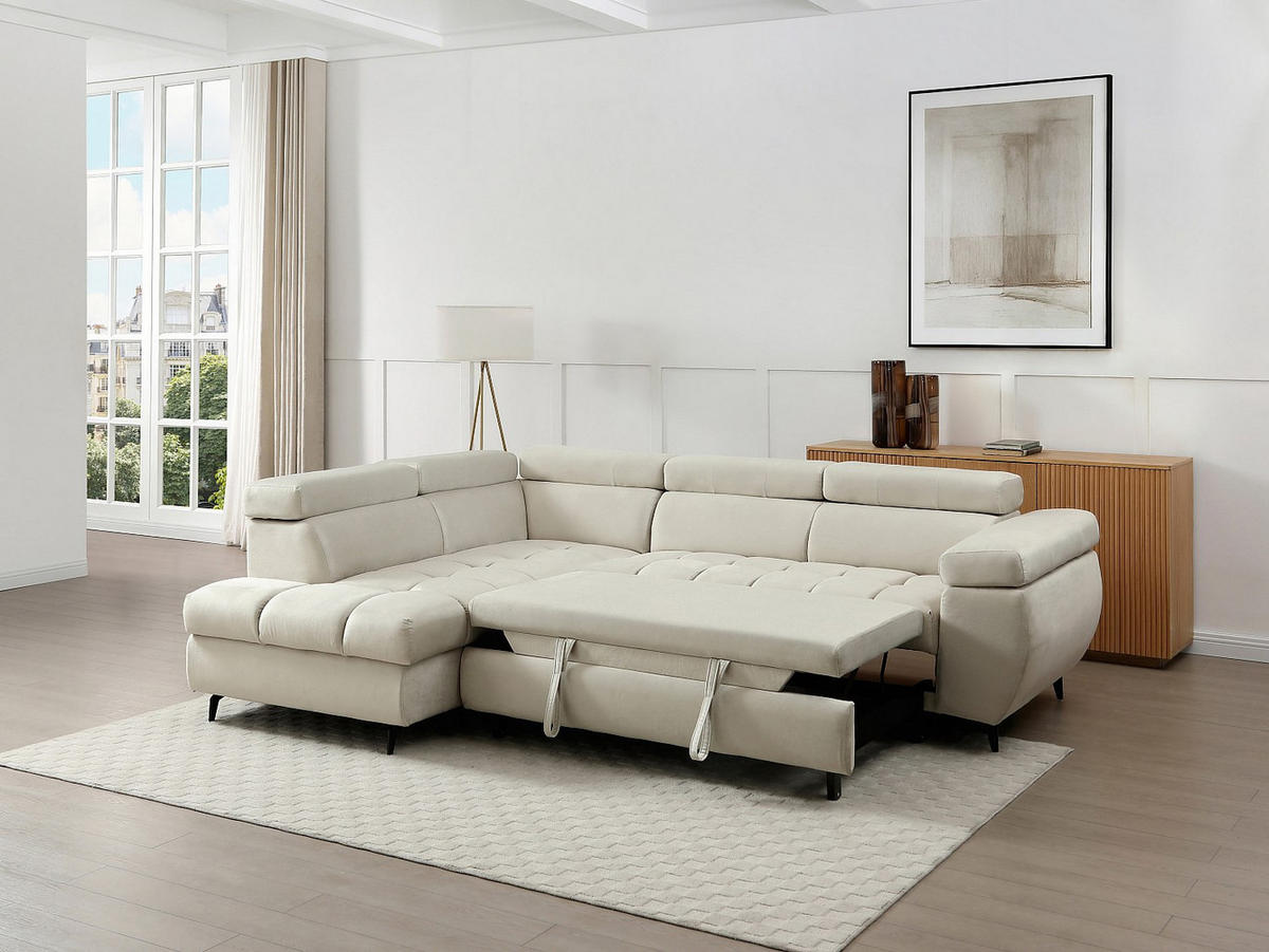 SCHLAFSOFA - 5 Personen - Samt - Beige - Beige, Textil (274/80/204cm) - Vente-Unique