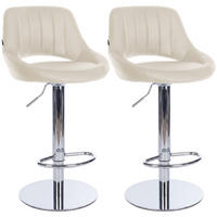 BARHOCKER 2er Set Lederlook Creme - Chromfarben/Creme, Textil/Metall (47/83/48cm) - CLP