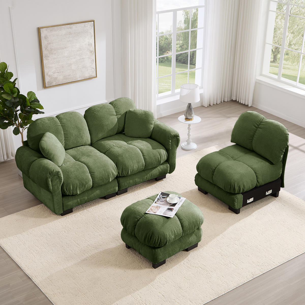 ECKSOFA 260/149/90 cm Grün Cord mit mobiler Ottomane und 2 kleinen Dekokissen - Grün, Textil (260/149cm) - Oxeza
