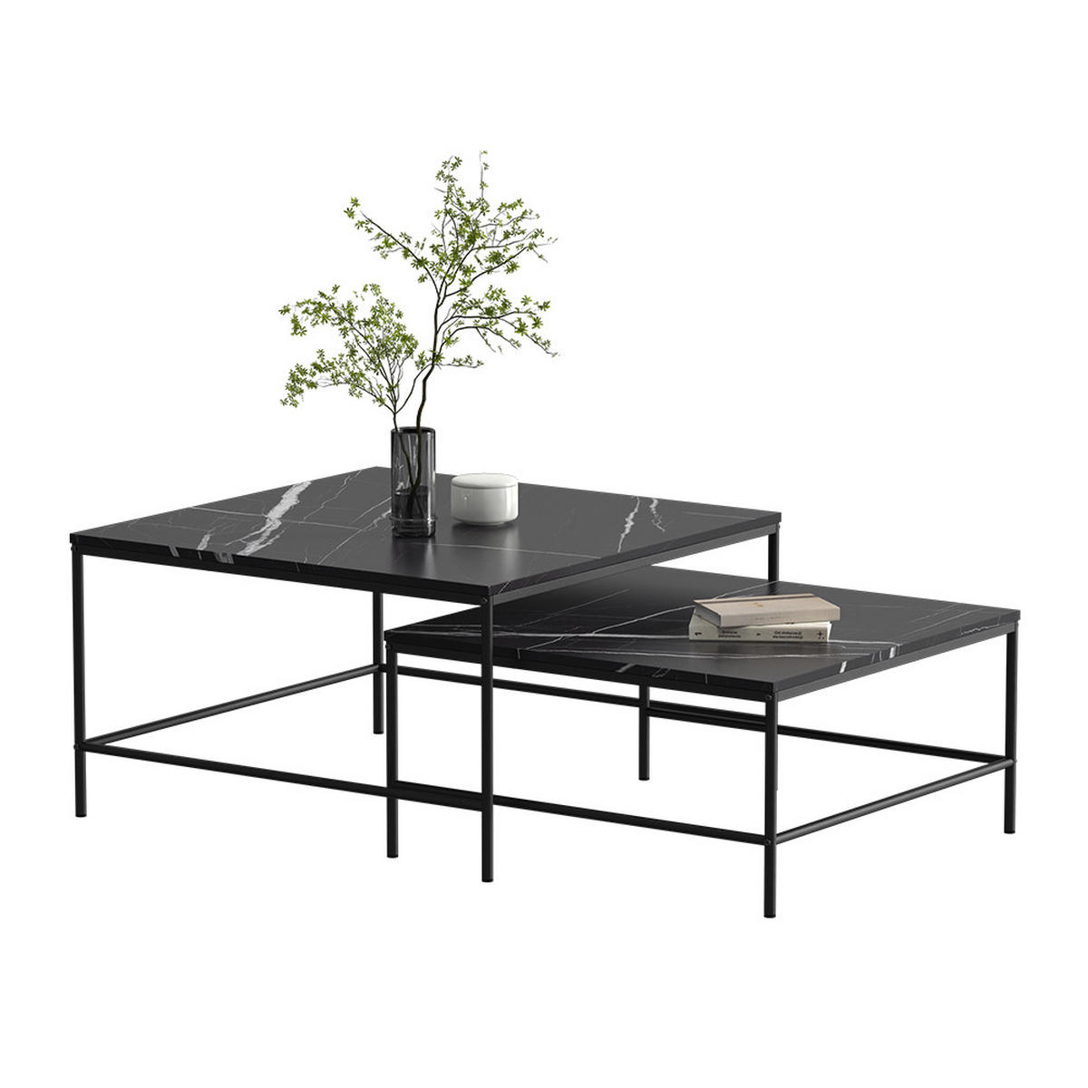 COUCHTISCH-SET Ramio Schwarz 80 x 80 cm 2 Teile - Schwarz, Holzwerkstoff (80/80/45cm) - Vicco