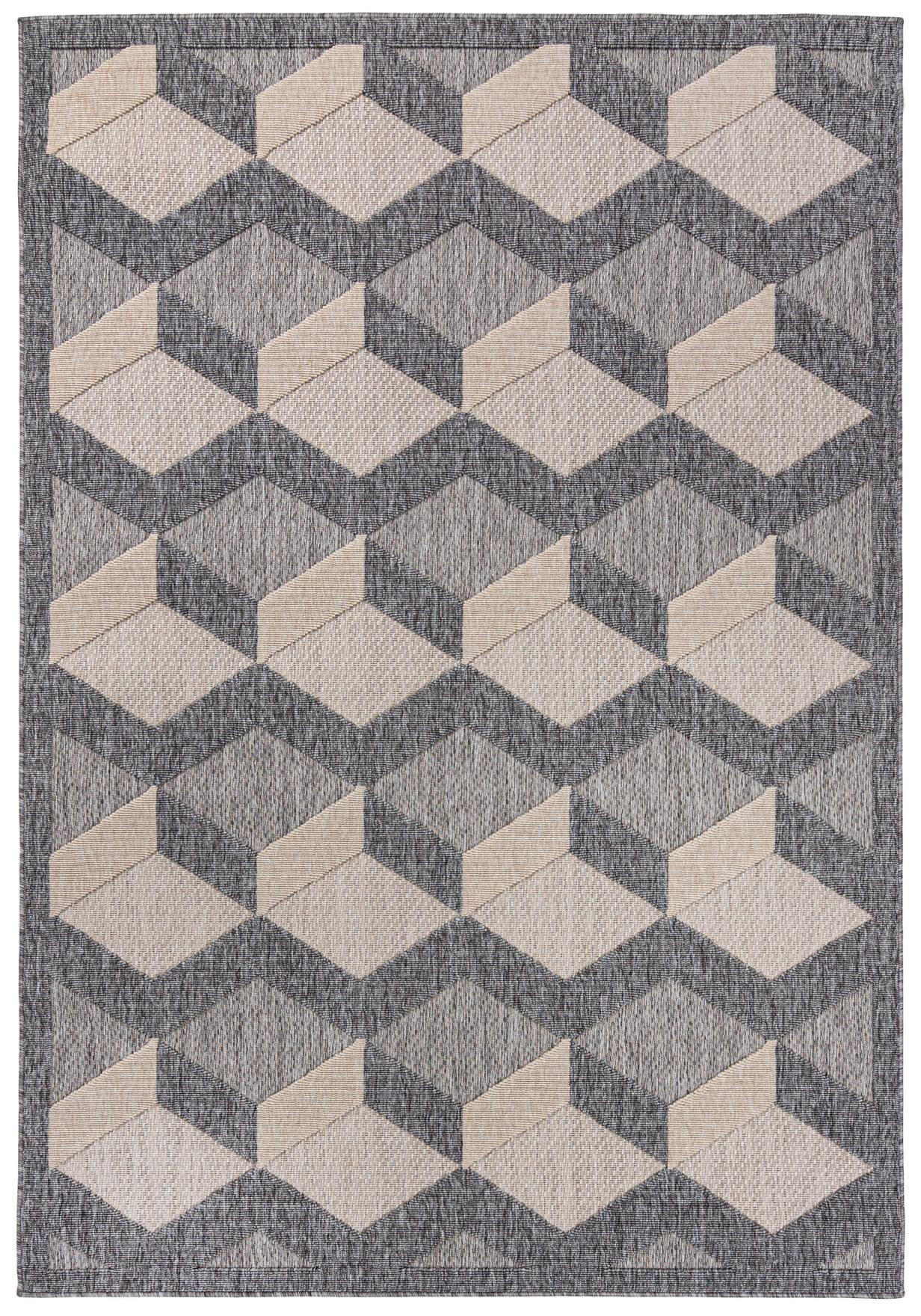 TEPPICH Beige In-Outdoor Geometrisch - Kurzflor Rechteckig - Grau - 80 x 150 cm - Beige/Grau, Textil (80/150cm) - Mazovia