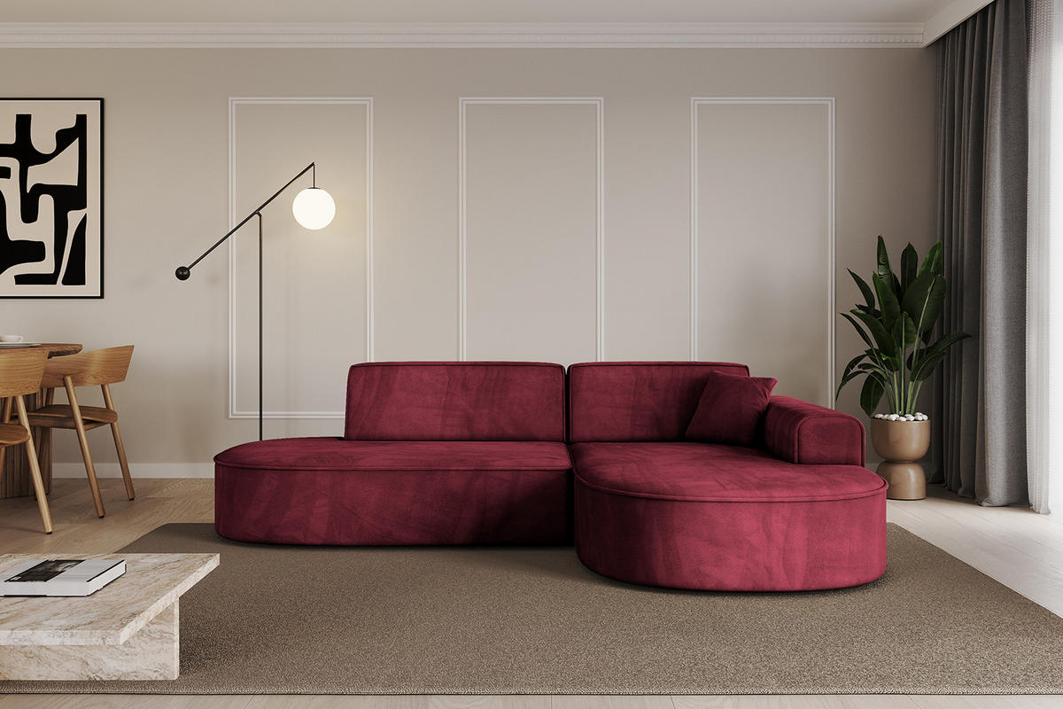 ECKSOFA Ottomane Rechts MARI-L1 - 243x171x79 cm Bordeaux Velours - Bordeaux/Schwarz, Holzwerkstoff/Kunststoff (171/243cm) - ALTDECOR