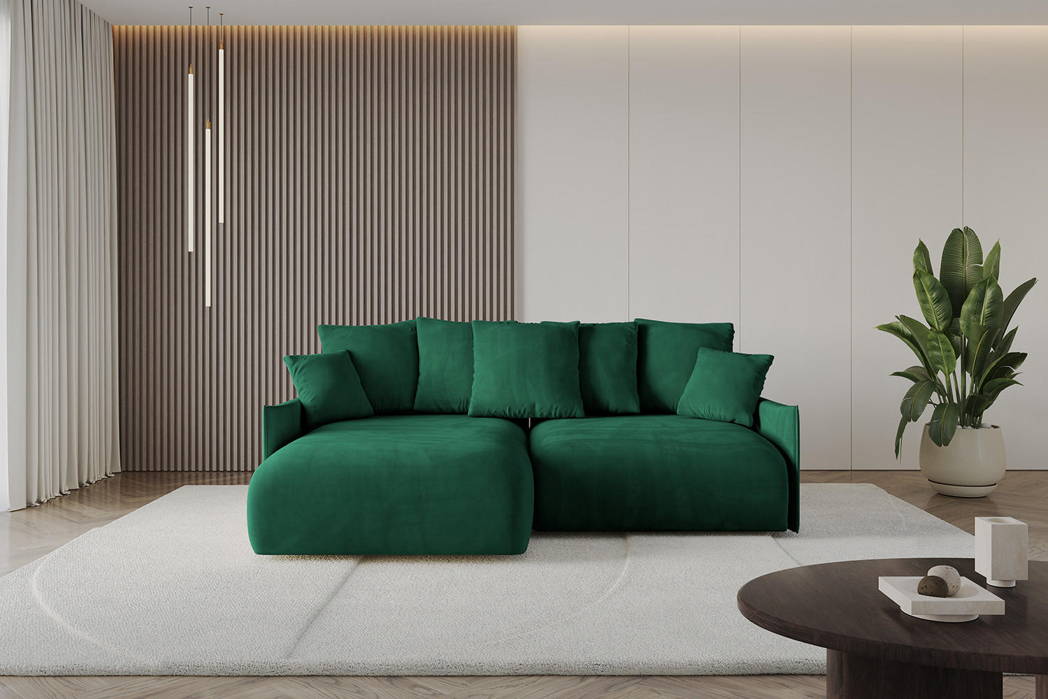 ECKSOFA mit Schlaffunktion und Bettkasten ONESK-L -v1 208x165x40 Dunkelgrün Velours - Dunkelgrün, Holzwerkstoff/Kunststoff (208/165cm) - ALTDECOR