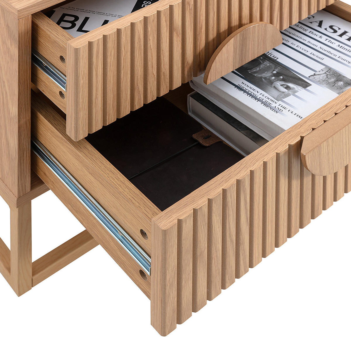 NACHTKOMMODE - Echholzfurnier, Eiche - Eichefarben, Holzwerkstoff (55/55/40cm) - home24