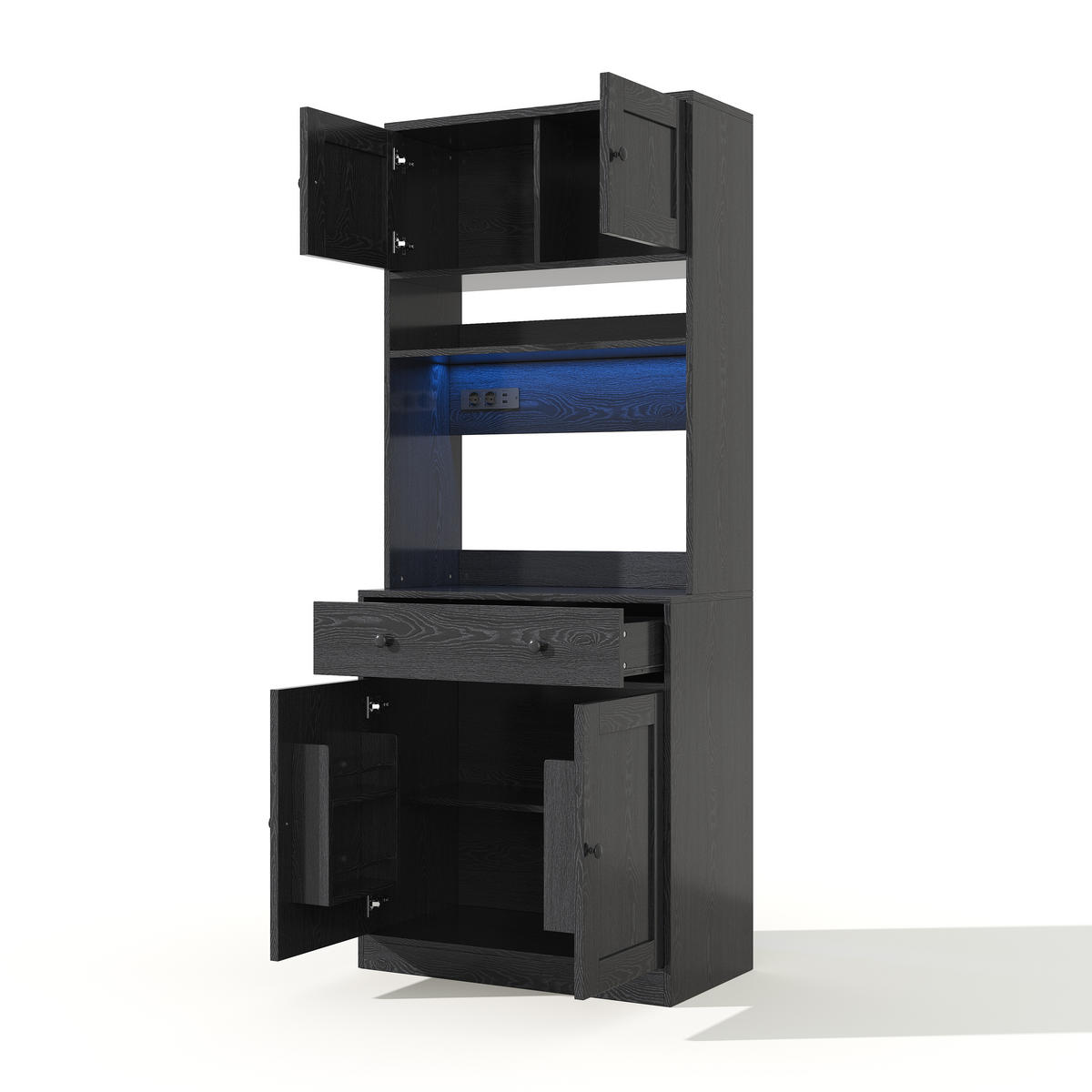 BUFFET DE-38753 72/40/180 cm LED-Beleuchtung und große Schublade Schwarz - Schwarz, Holzwerkstoff (72/180/40cm) - ComfortXL