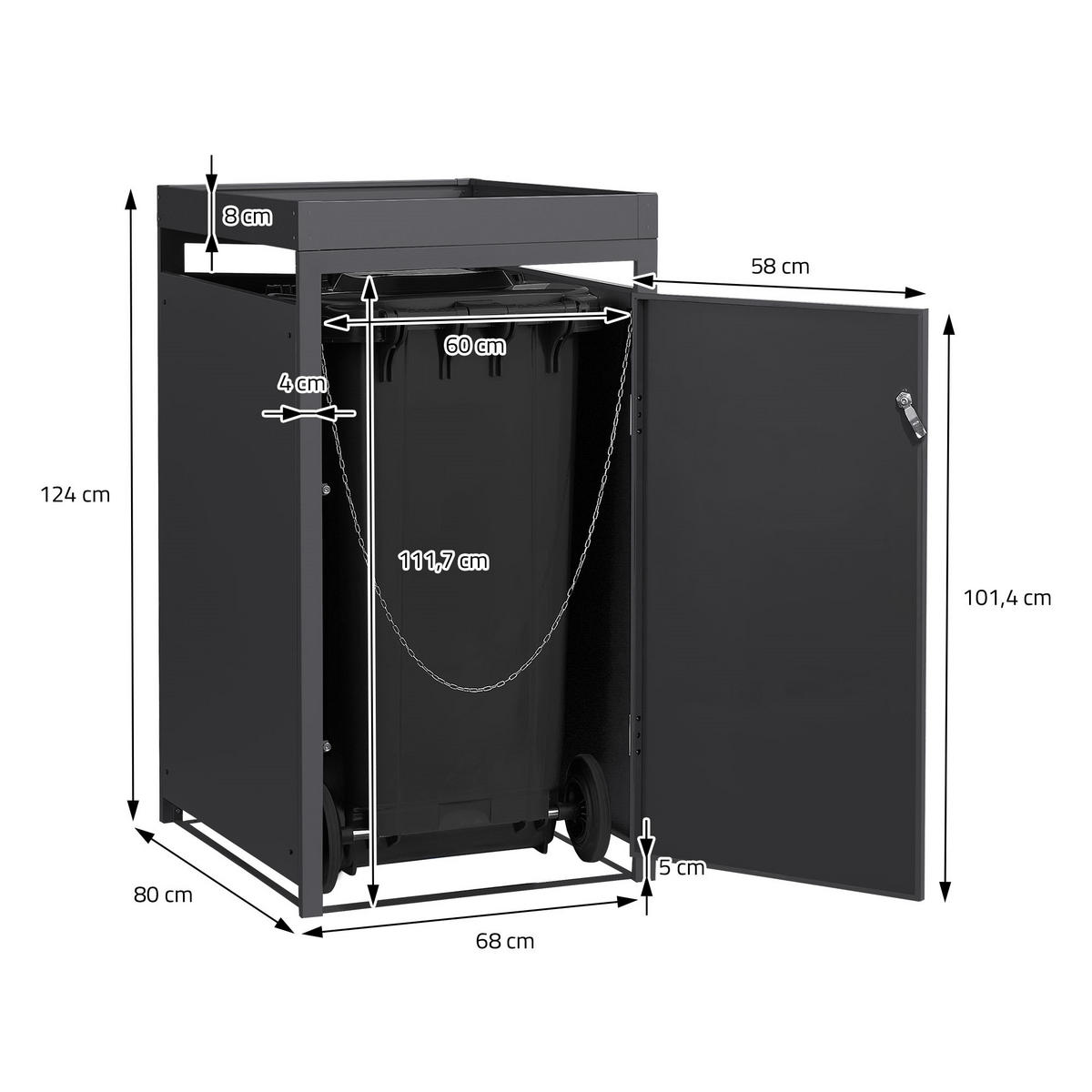 MÜLLTONNENBOX 1er mit Pflanzdach Anthrazit-Eichenoptik - Braun, Metall (68/124/80cm) - ML-DESIGN