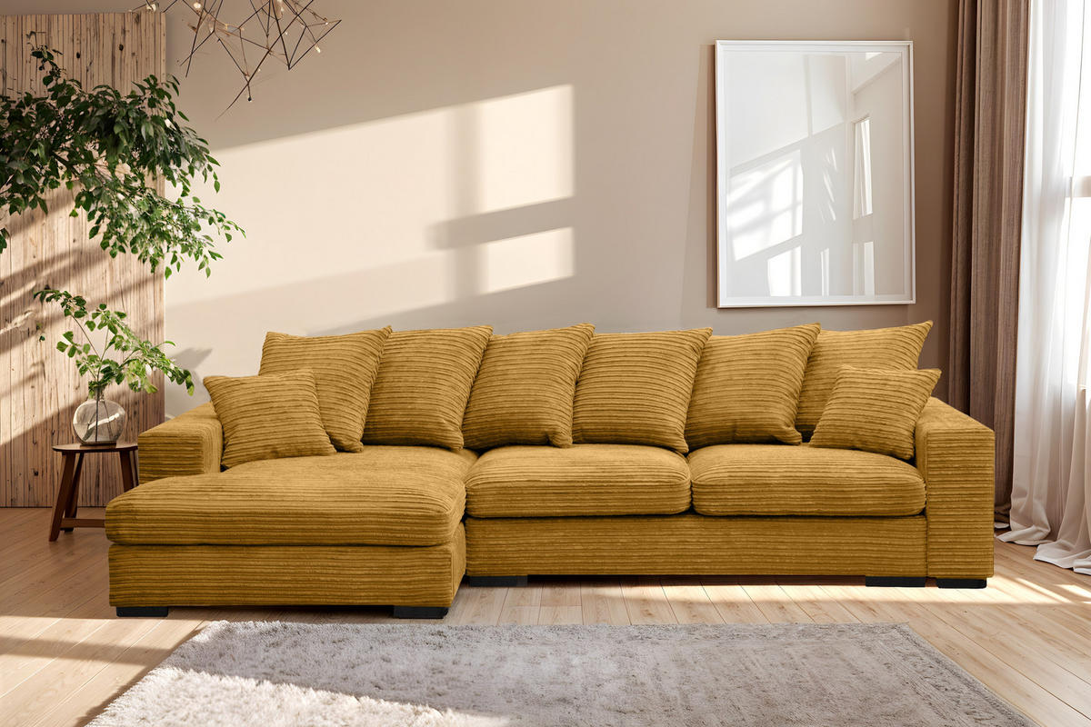 ECKSOFA Mit Schlaffunktion Und Bettkasten Couch L-form Gabon Stoff Zoom Gelb Links - Gelb, Holz (155/285cm) - Kaiser Möbel