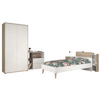 JUGENDZIMMER Aalborg 2 in Weiß und Japanischer Eiche 5 teilig - Weiß, Holzwerkstoff (120/200/80cm)