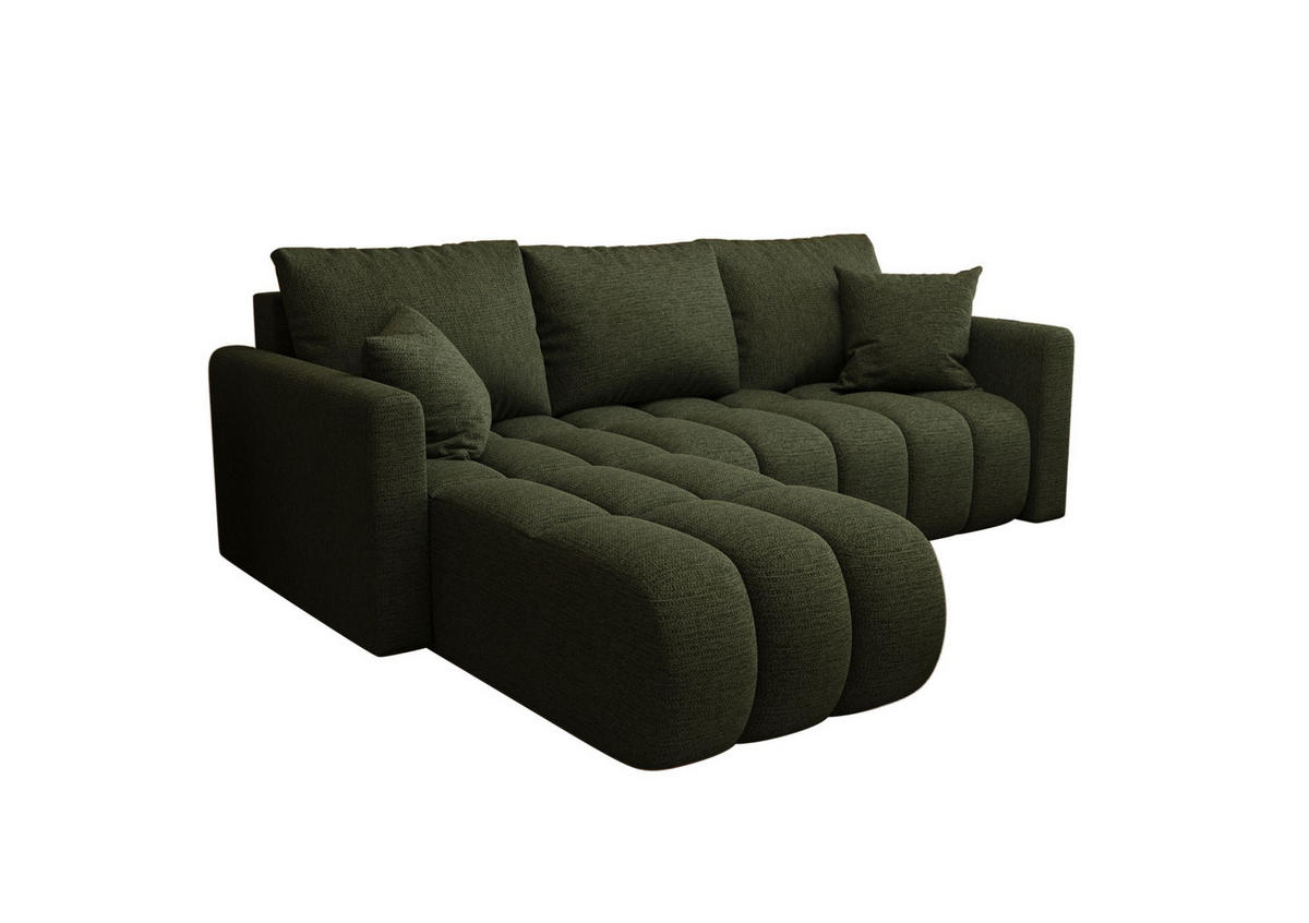 ECKSOFA GARDA links grün Strickstoff Aragon 39 - Schlaffunktion, Bettkasten - Grün, Textil (230/150cm) - Cornero