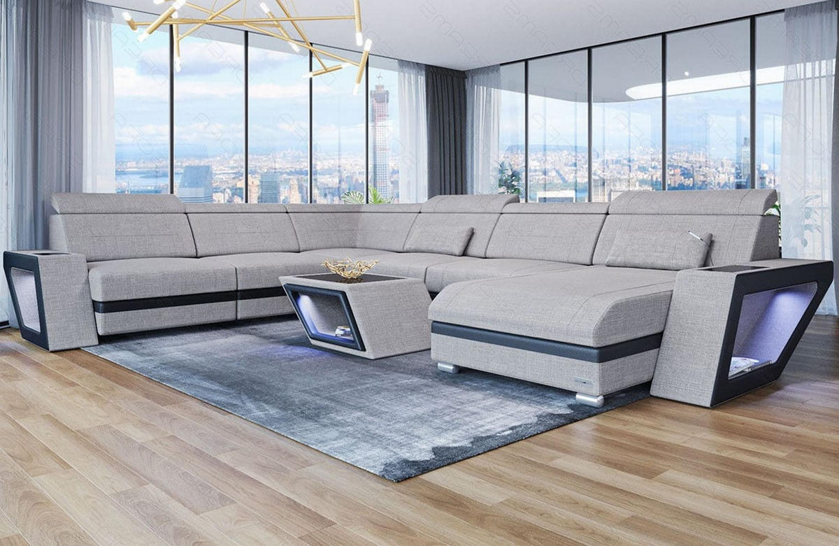 WOHNLANDSCHAFT Catania Macchiato Schwarz Strukturstoff - Braun, Kunststoff (349/89/264cm)