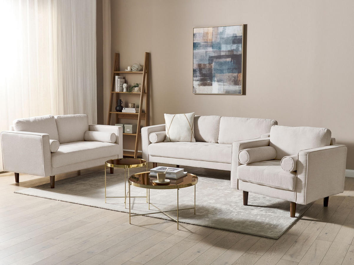 SOFA-SET 6-sitzer hellbeige Nurmo - Beige/Dunkelbraun, Textil (74/74/177cm) - Beliani