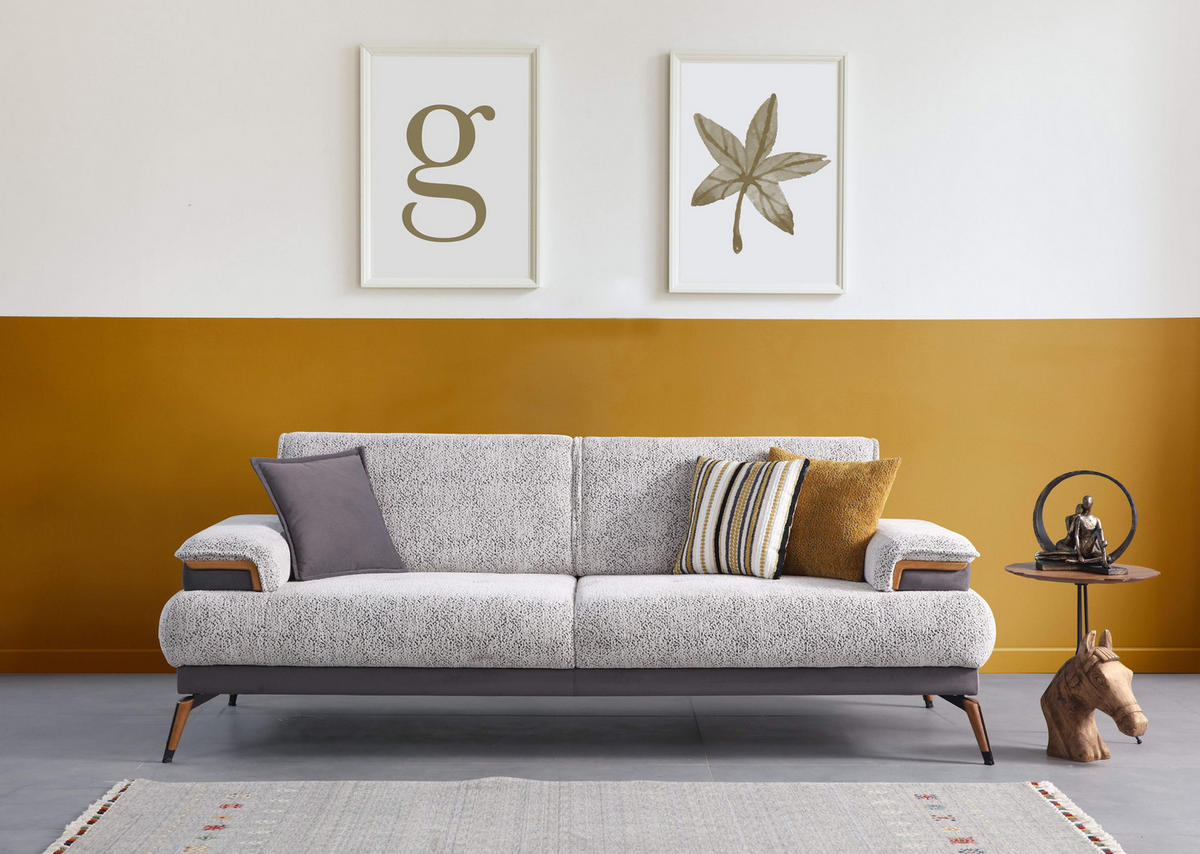 2-SITZER Sofa CARMEN, Grau - Grau, Leder/Textil (190/88/103cm)