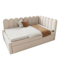 POLSTERBETT 140/200 cm mit Ausziehbett, L-Form und blütenblattförmiger Rückenlehne, Beige - Beige, Textil (140/200cm) - Redom