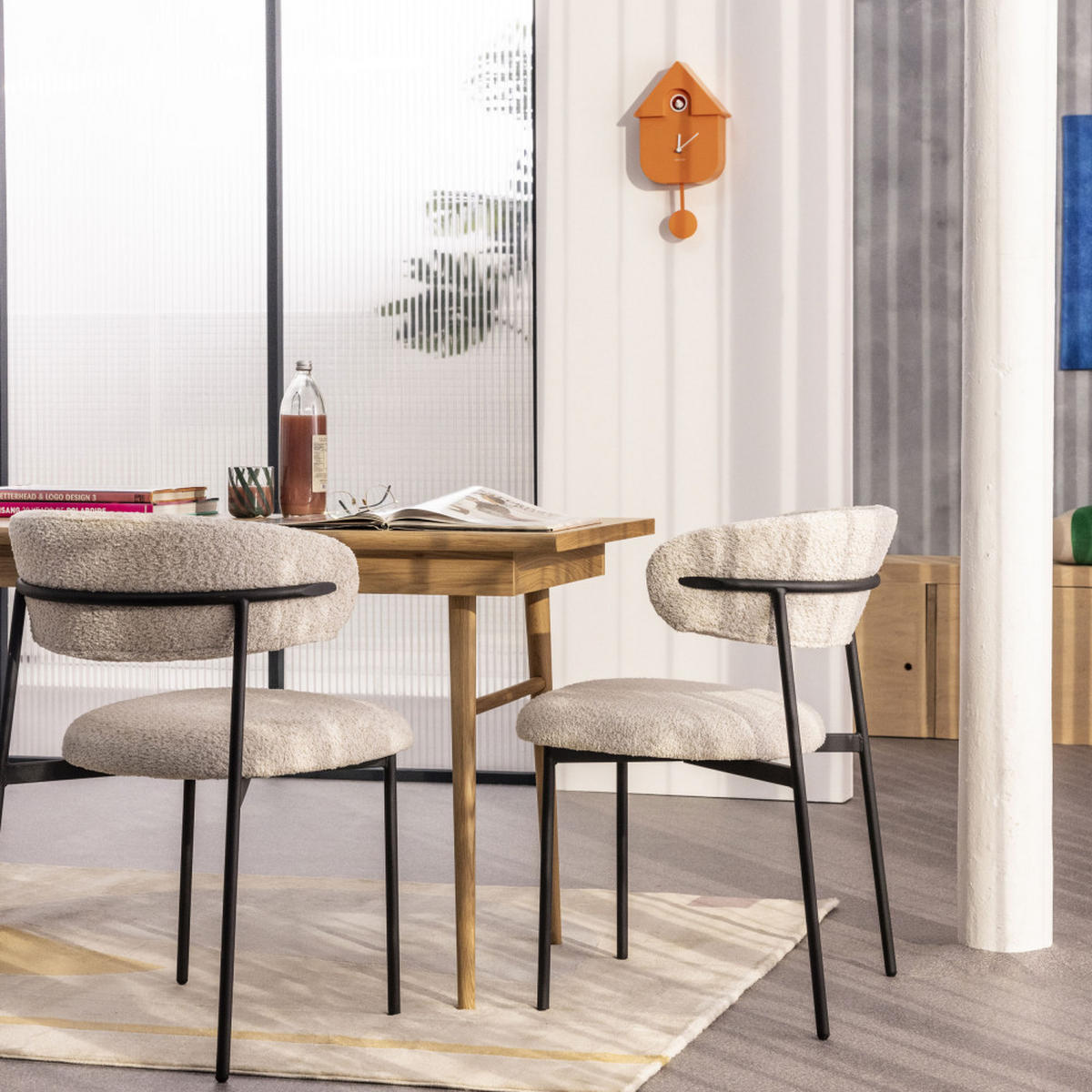 DESIGN-STUHL - Meliert ecru - 2er-Set - Ecru, Textil (58/78/54cm) - Drawer