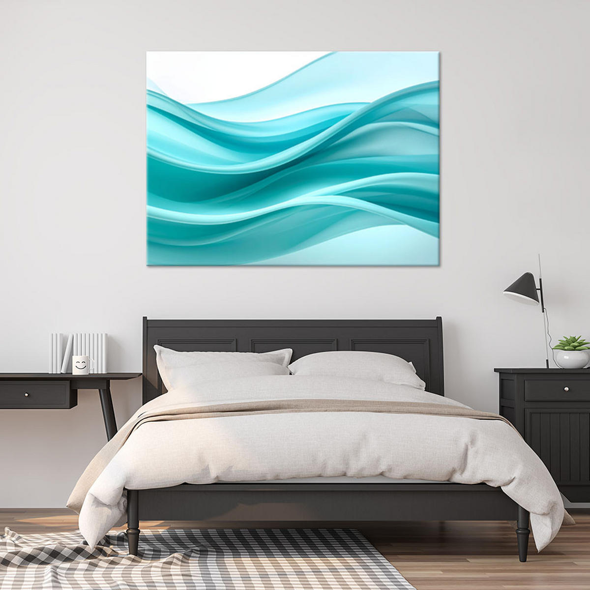 LEINWANDBILDER, Abstrakte blaue Wellen im modernen Stil - Blau, Textil (100/70cm) - Feeby