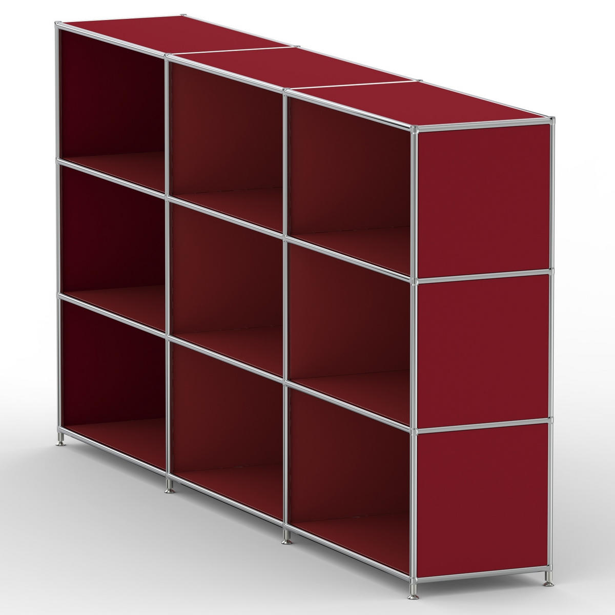 AKTENSCHRANK Büro, 9 offene Fächer, Breite 227 cm, Rubinrot - Chromfarben/Rot, Metall (40/118/227.2cm) - Versee