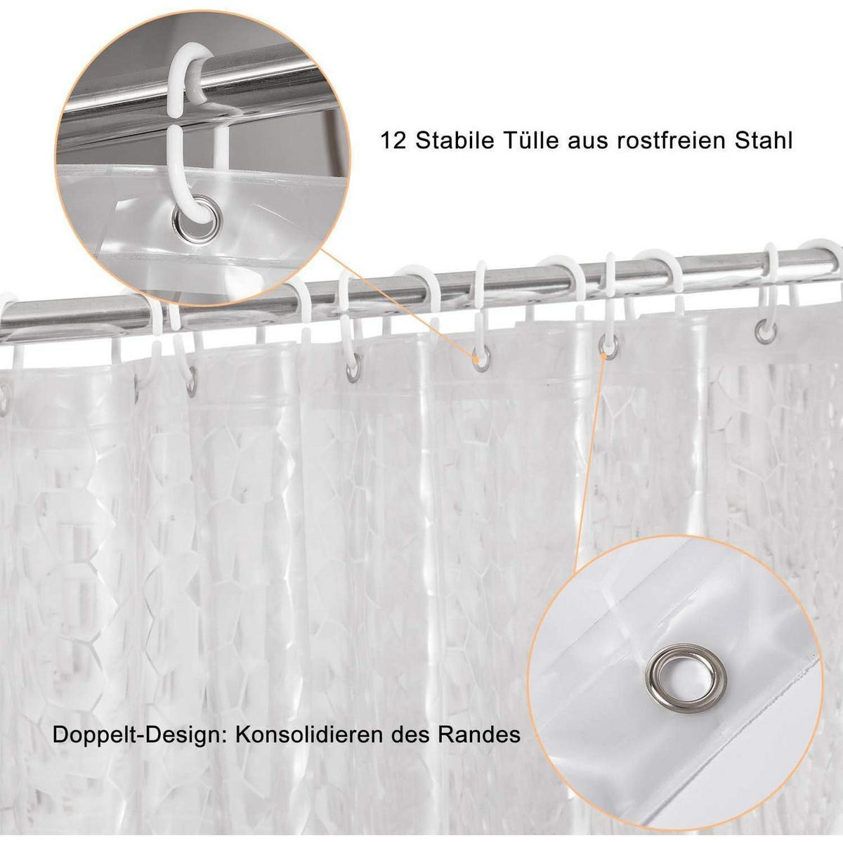 DUSCHVORHANG Kubisch Transparent 180 x 180 cm - Transparent, Kunststoff (180/180cm)
