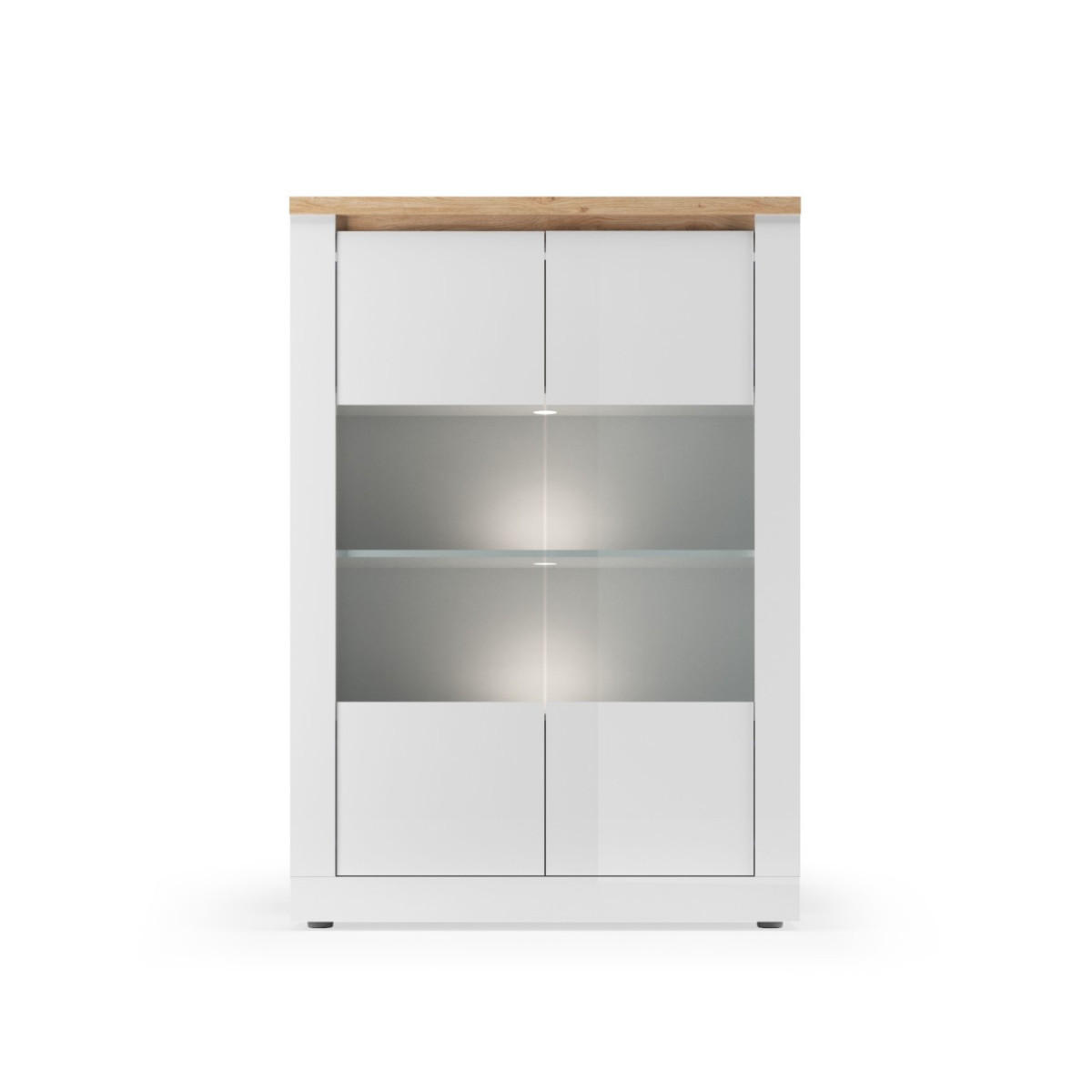 VITRINE mit 2 Türen, Beleuchtung, Eichendekor und Weiß 114/43/160 cm - Weiß, Holzwerkstoff (43/160/48cm) - Calicosy