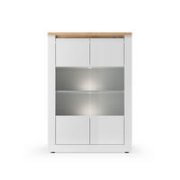VITRINE mit 2 Türen, Beleuchtung, Eichendekor und Weiß 114/43/160 cm - Weiß, Holzwerkstoff (43/160/48cm) - Calicosy